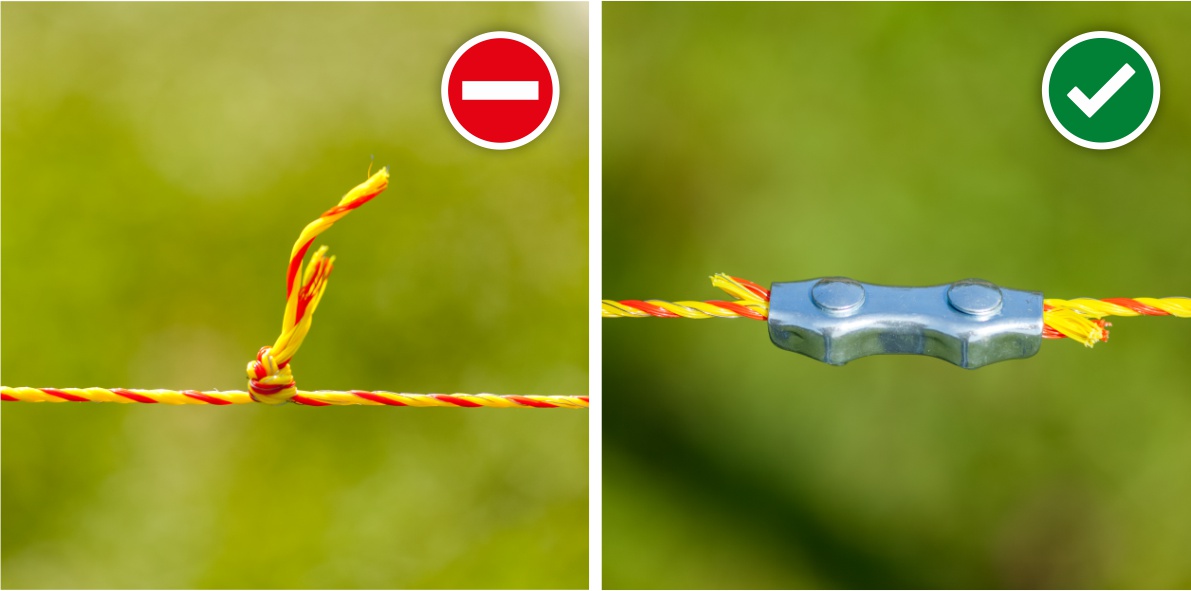 Не използвайте възли за удължаване на проводника!