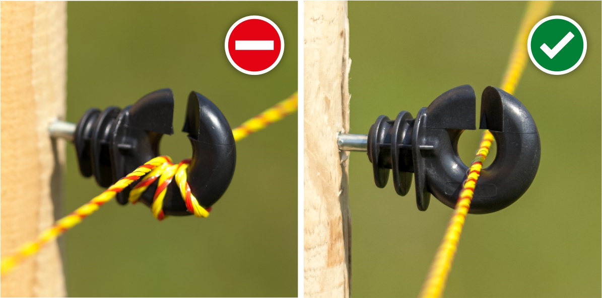 Не усуквайте проводника върху изолатора!