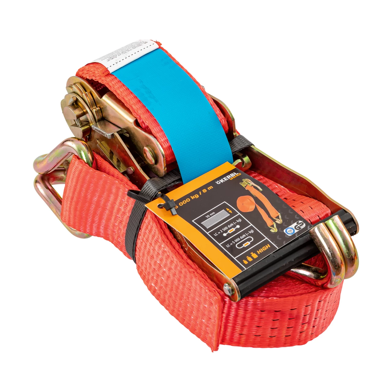 Колан за укрепване на товари с тресчотка, червен, 5000 кг, 50 мм × 8 м