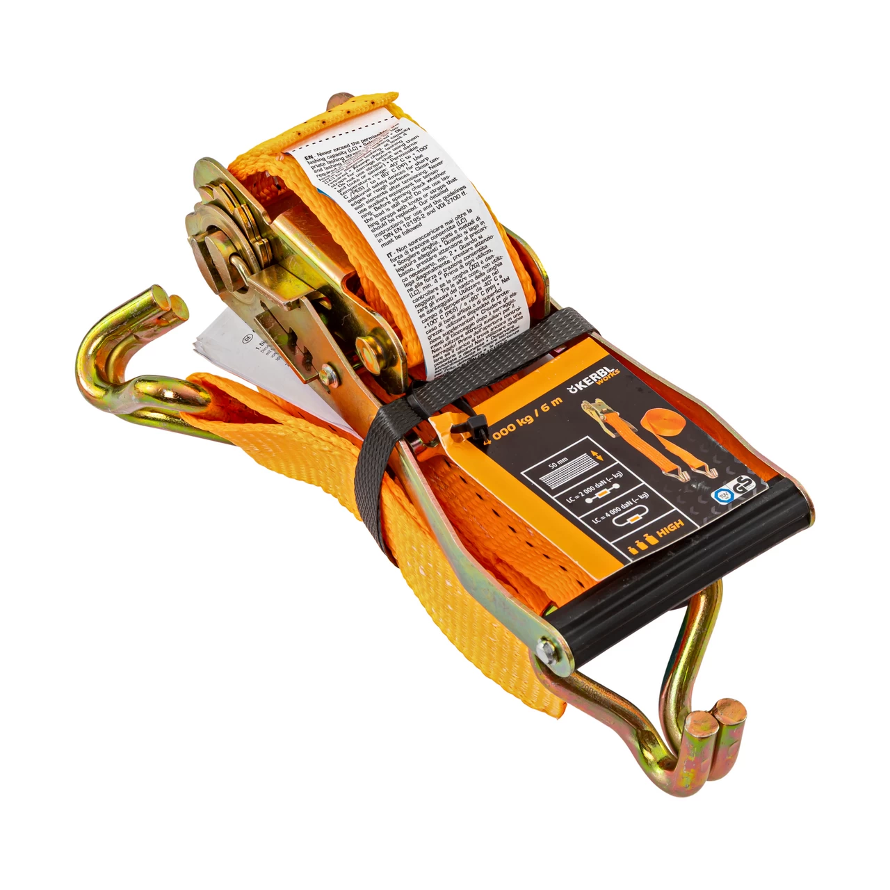 Колан за укрепване на товари с тресчотка, оранжев, 4000 кг, 50 мм × 6 м