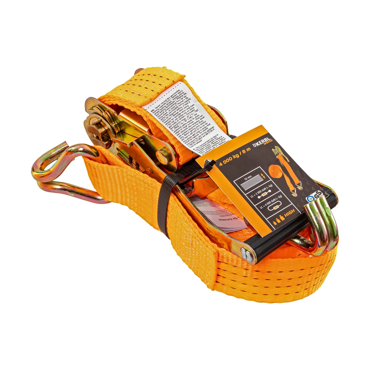 Колан за укрепване на товари с тресчотка, оранжев, 4000 кг, 50 мм × 8 м