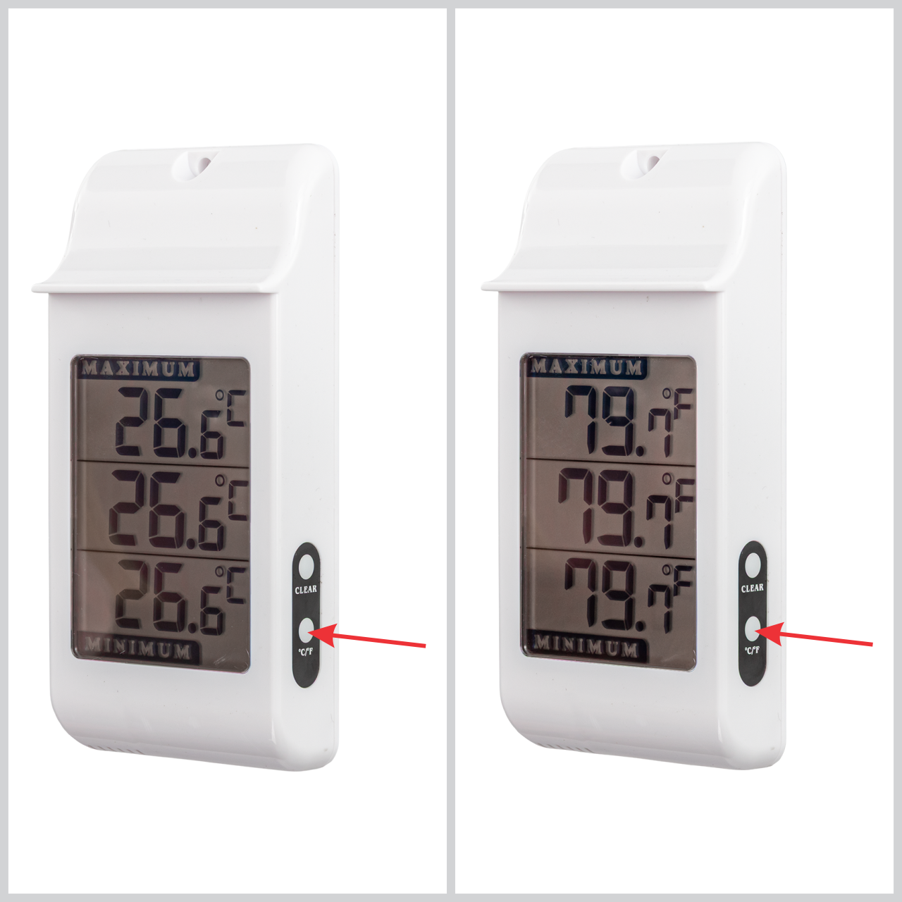 Превключване на дисплея между °C / °F чрез натискане на бутона.