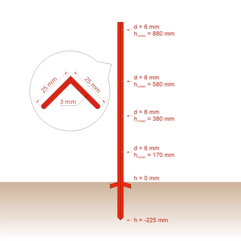 Колче от винкел 25 × 25 мм, 115 см