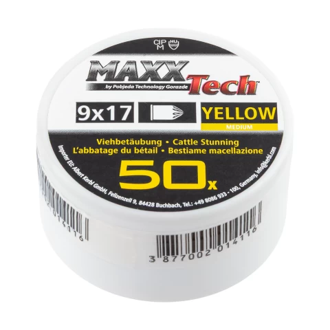 Патрони за зашеметяване, жълти, за средно големи животни. Калибър 9 × 17 мм, MaxxTech, 50 бр.