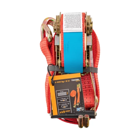 Колан за укрепване на товари с тресчотка, червен, 5000 кг, 50 мм × 8 м