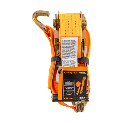 Колан за укрепване на товари с тресчотка, оранжев, 4000 кг, 50 мм × 8 м