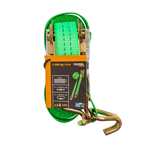 Колан за укрепване на товари с тресчотка, зелен, 2000 кг, 35 мм × 6 м