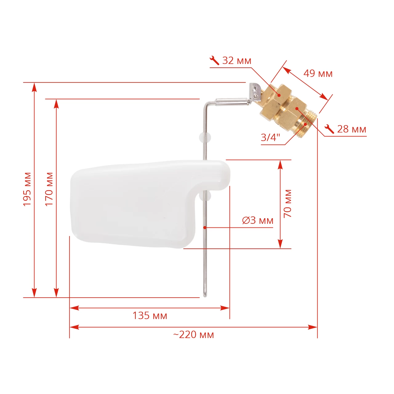 Резервен клапан с поплавък за устойчиви на замръзване поилки, 3/4"