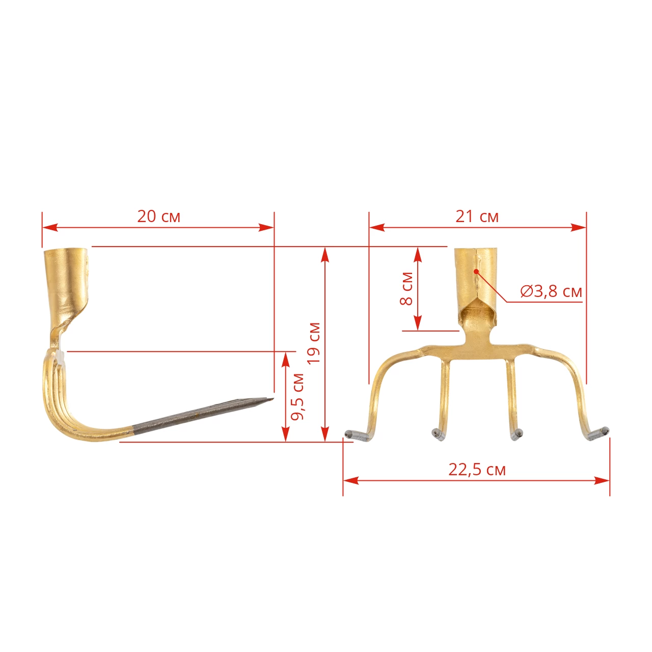 Вила за тор с 4 рога, извита на 90 градуса, 22,5 × 20 cм