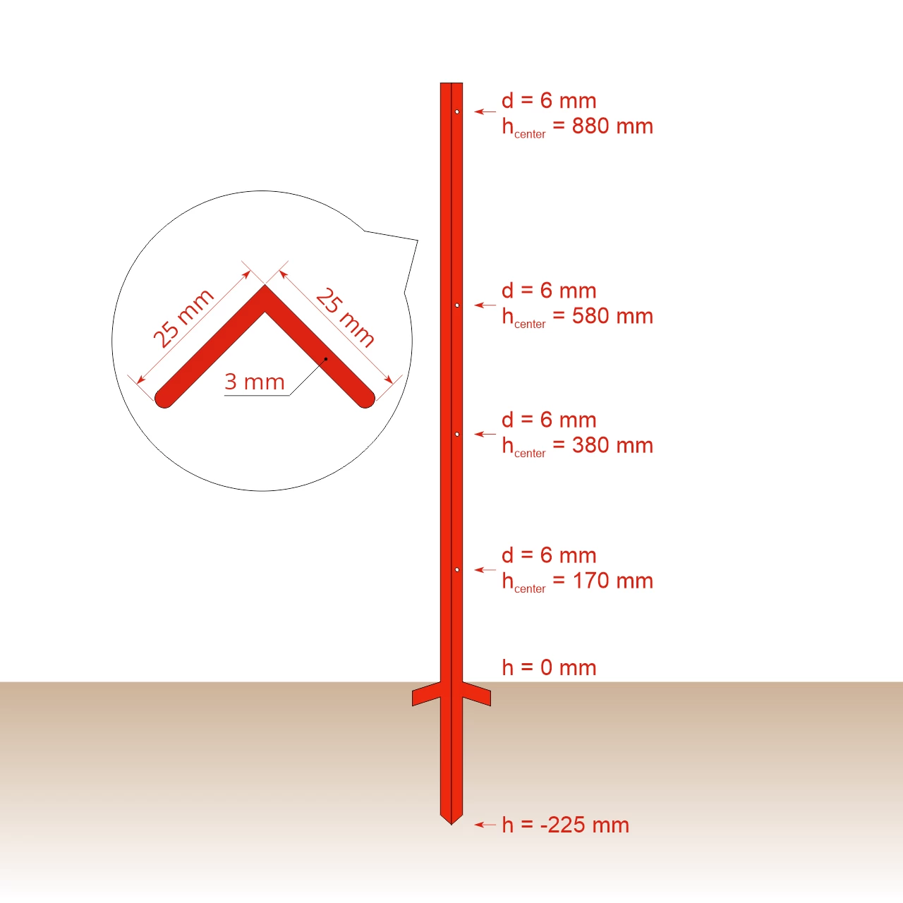 Колче от винкел 25 × 25 мм, 115 см