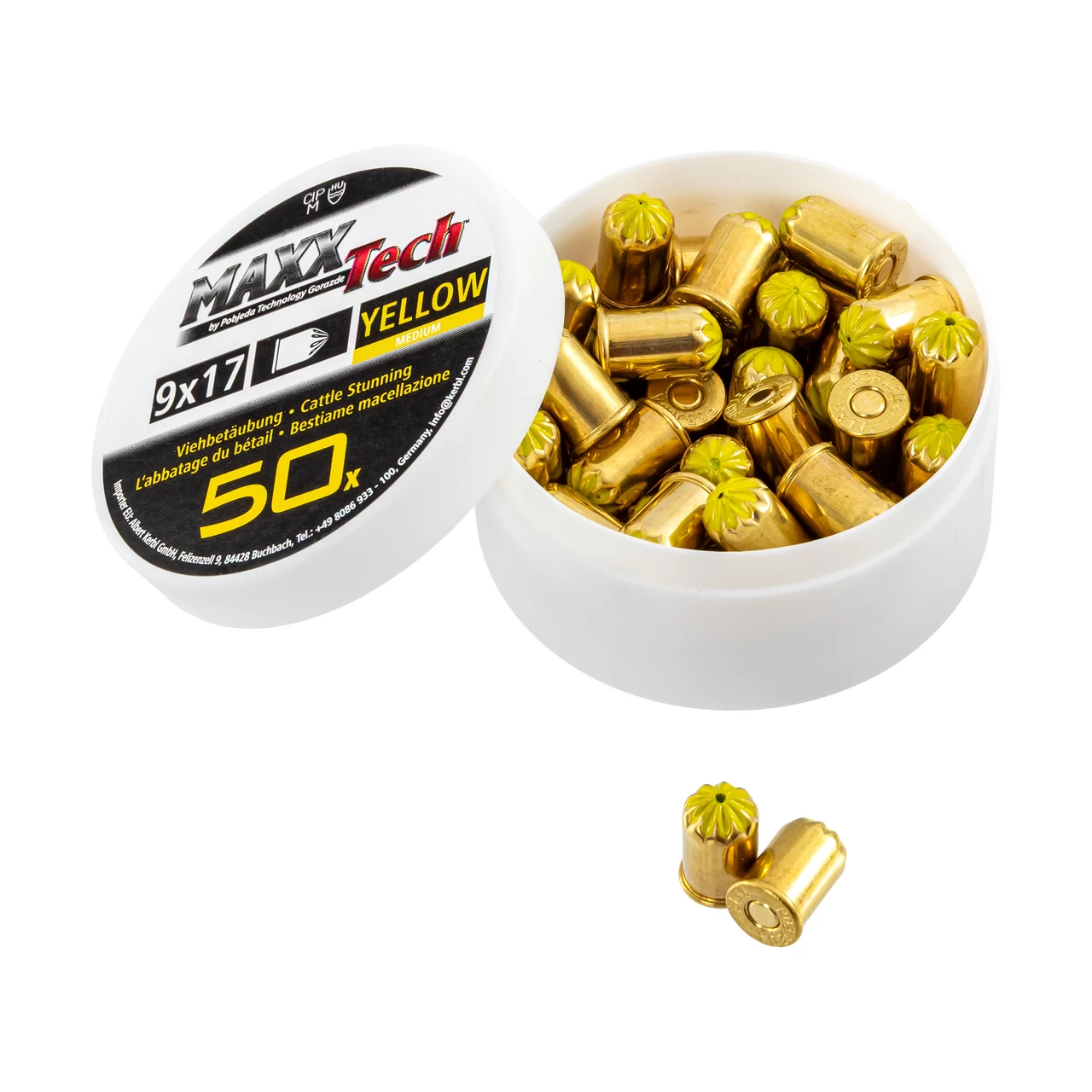 Патрони за зашеметяване, жълти, за средно големи животни. Калибър 9 × 17 мм, MaxxTech, 50 бр.