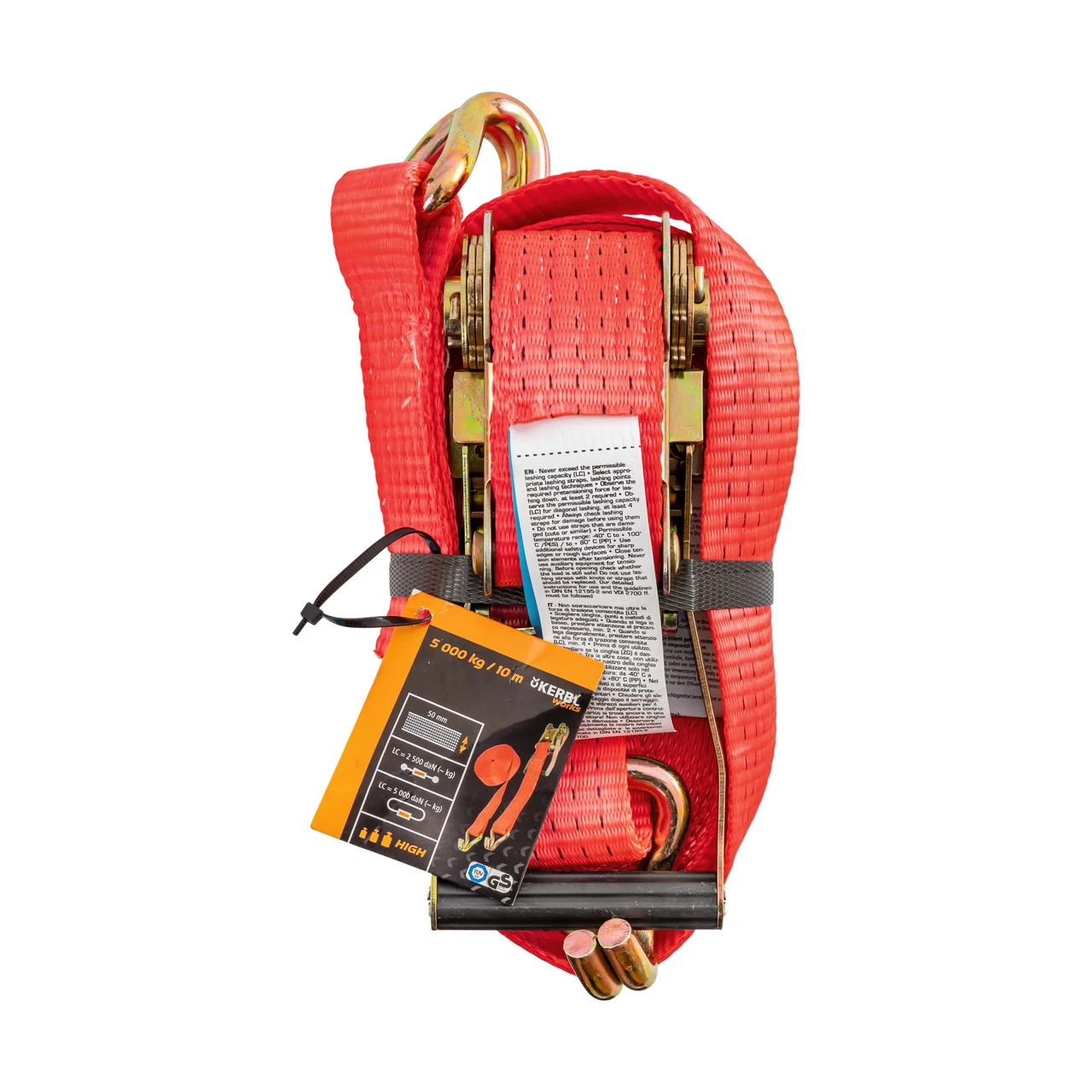 Колан за укрепване на товари с тресчотка, червен, 5000 кг, 50 мм × 10 м