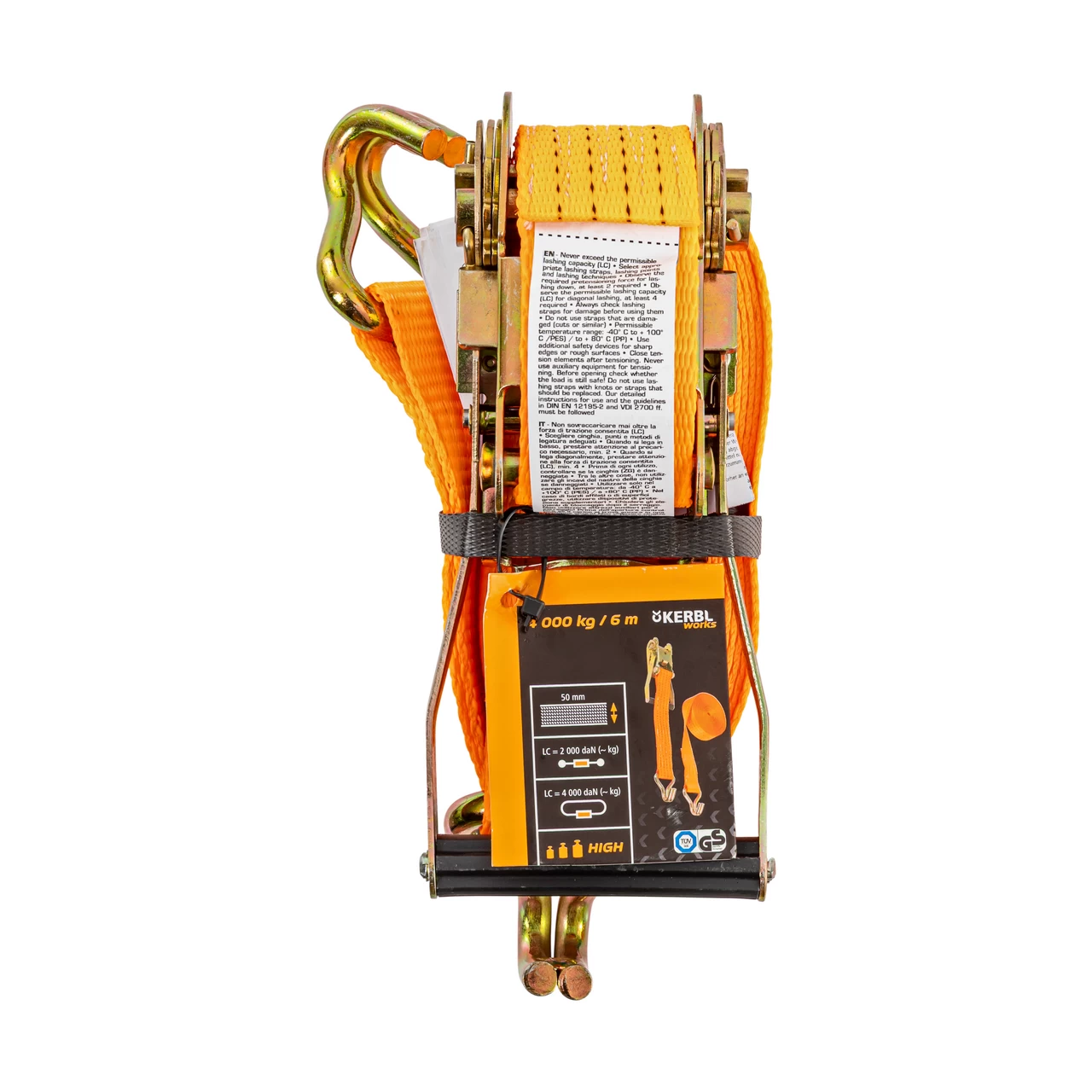 Колан за укрепване на товари с тресчотка, оранжев, 4000 кг, 50 мм × 6 м