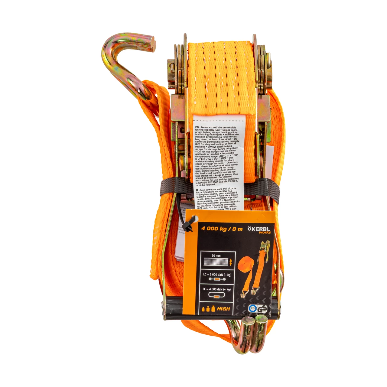 Колан за укрепване на товари с тресчотка, оранжев, 4000 кг, 50 мм × 8 м