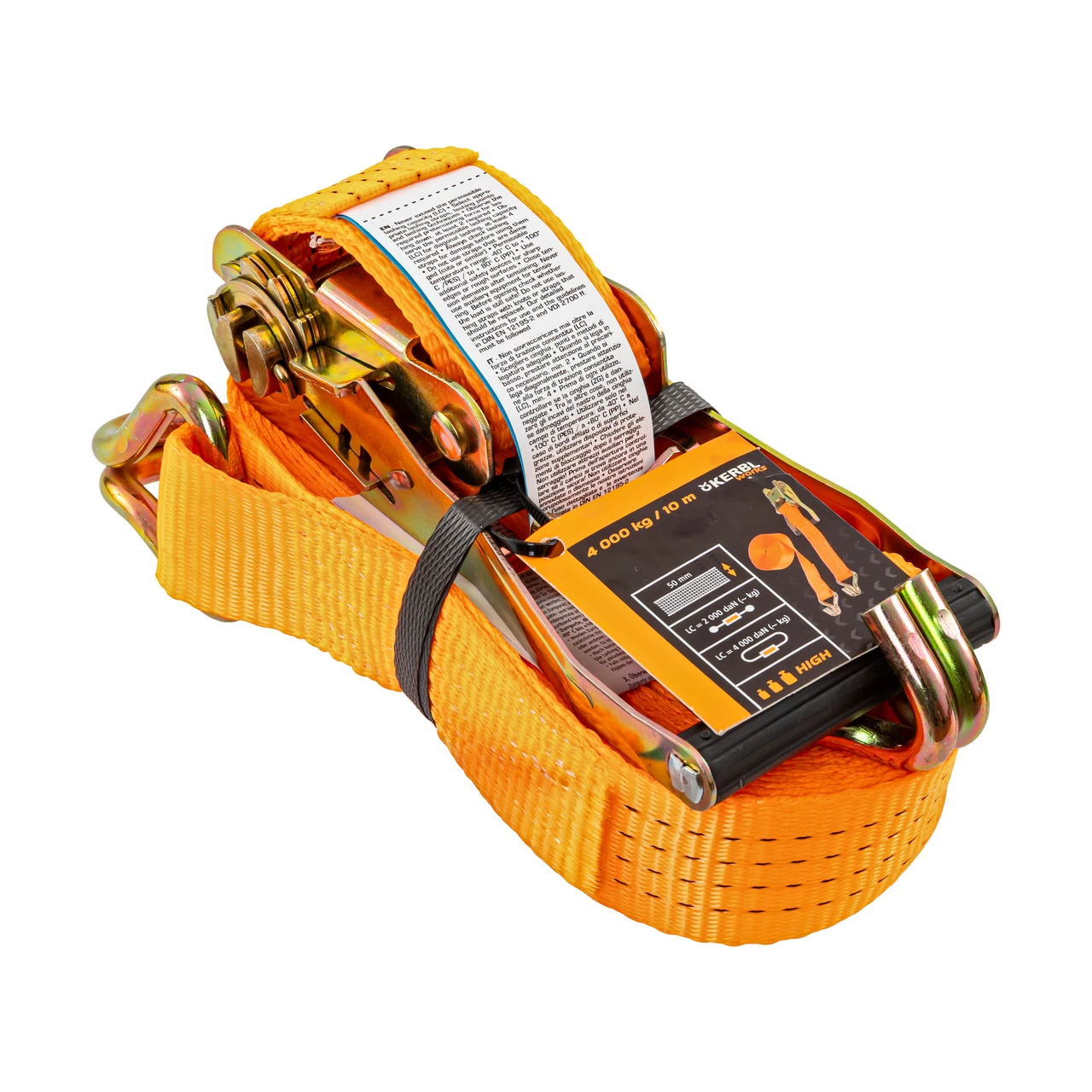 Колан за укрепване на товари с тресчотка, оранжев, 4000 кг, 50 мм × 10 м